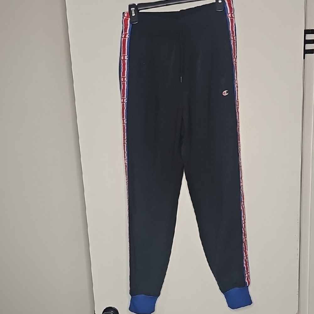 Champion Black Pants with Red Stripes and Blue Cuffs